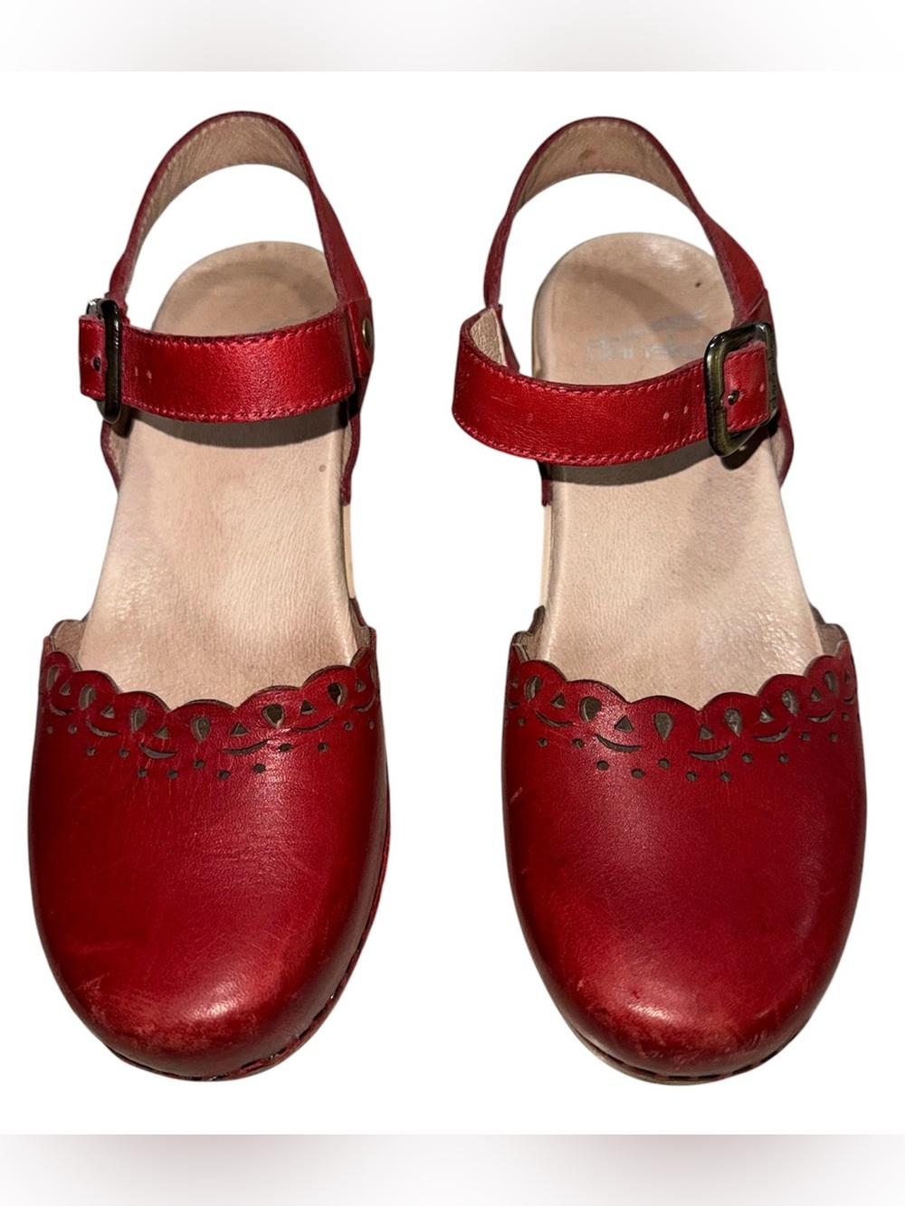 Dansko Red Leather Mary Jane Slingback Clogs with Scalloped Cutouts💕 - Picture 4 of 16